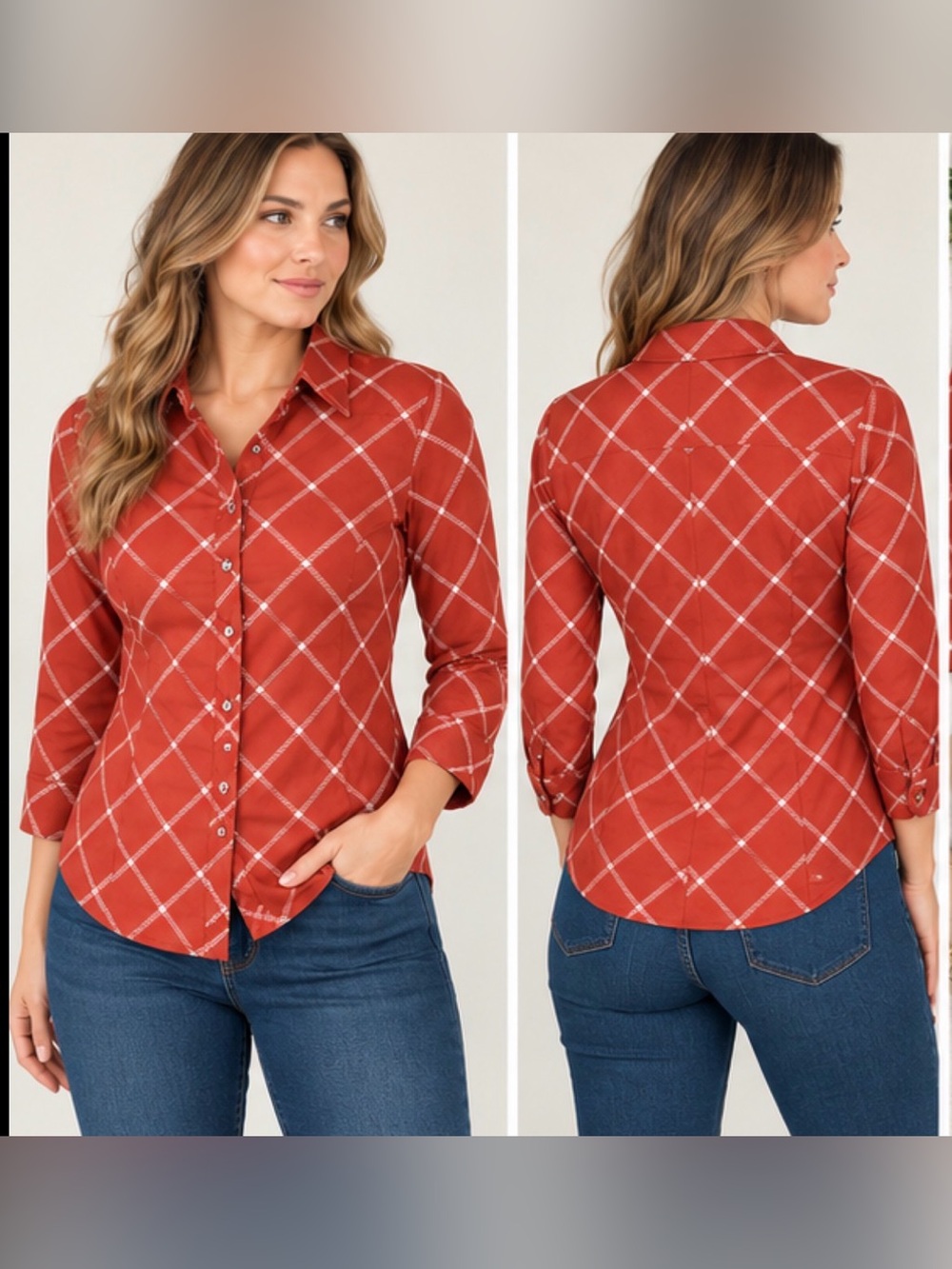 ❤️ New York & Company Plaid Button-Up Top — Size Large